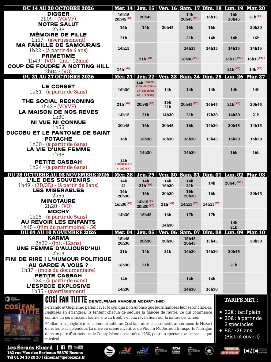grille ciné Octobre 2026